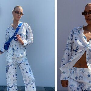 Selfie Leslie Weekend Bliss Buttondown Shirt and Pant Set - Size XL (US 10)